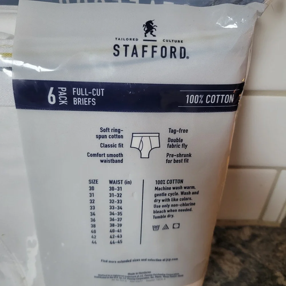 MEN'S STAFFORD FULL-CUT BRIEFS, PACK OF 6, SIZE: 38 -‎ NIP